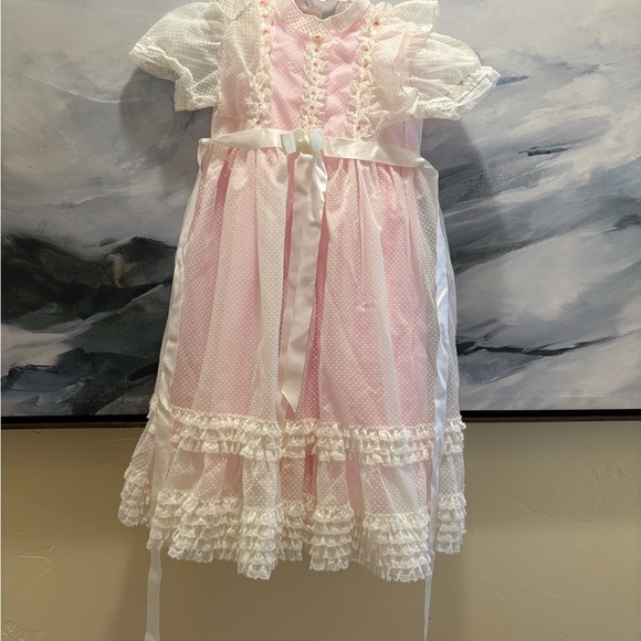 Pink & White Lace Dress w mini world vintage dress Provo, Utah Easter dress - Picture 1 of 7